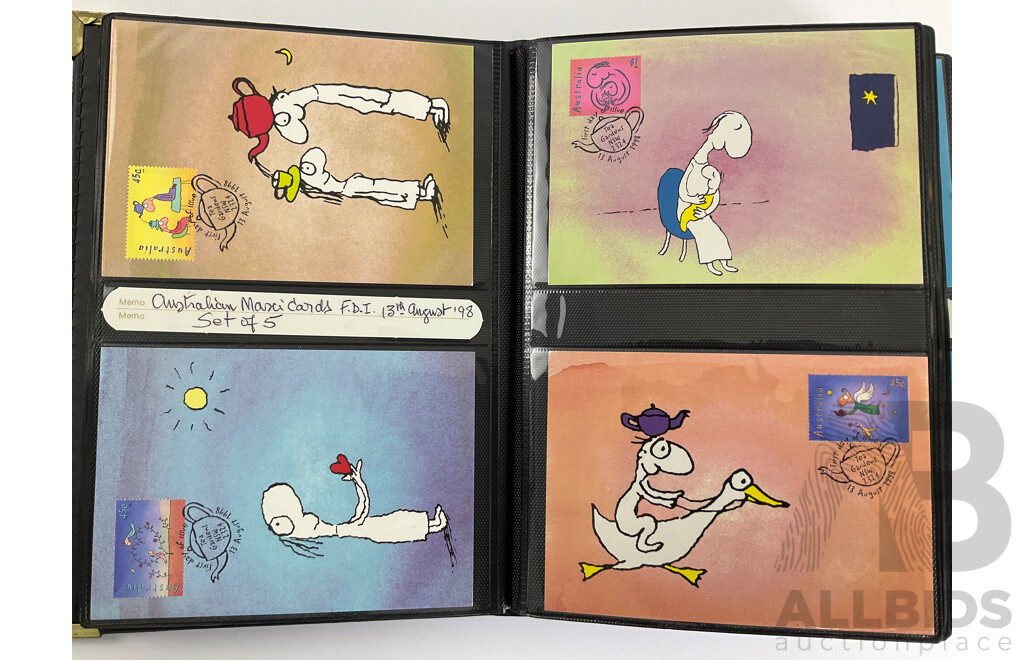 Album of Australian 1998/99/2000 Maxicards Including Australian Rock and Roll, Youth Arts, Butterflies, Early Navigators, ABC, Flowers, Australian Legends, for Valour and More