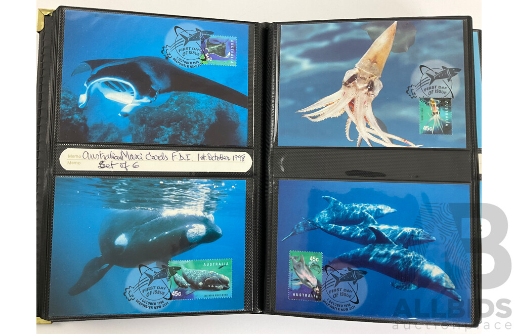 Album of Australian 1998/99/2000 Maxicards Including Australian Rock and Roll, Youth Arts, Butterflies, Early Navigators, ABC, Flowers, Australian Legends, for Valour and More