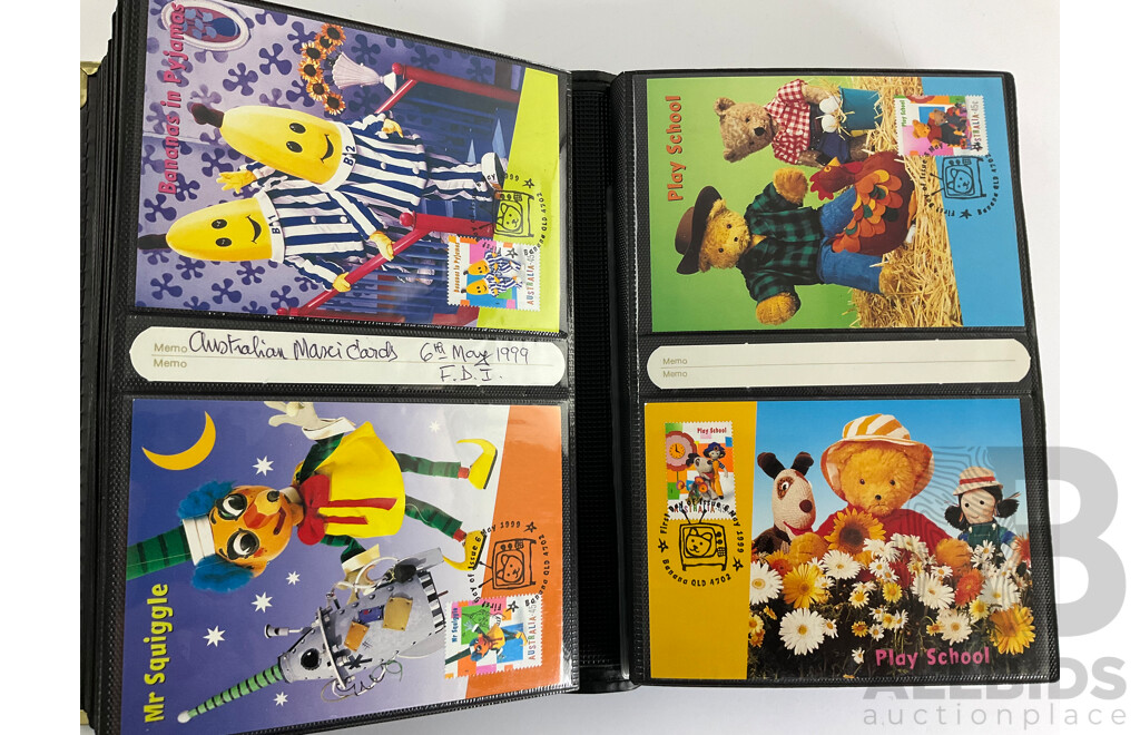 Album of Australian 1998/99/2000 Maxicards Including Australian Rock and Roll, Youth Arts, Butterflies, Early Navigators, ABC, Flowers, Australian Legends, for Valour and More