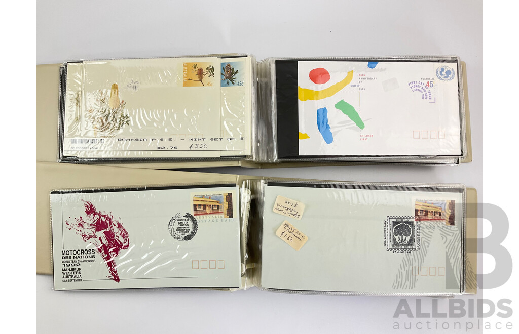 Two Albums of Australian 1991, 92, 93, 94, 95 First Day Covers Including Sets, First Flight Commemoratives, Desert Gold, Trans Australia Railway, Melbourne Zoo