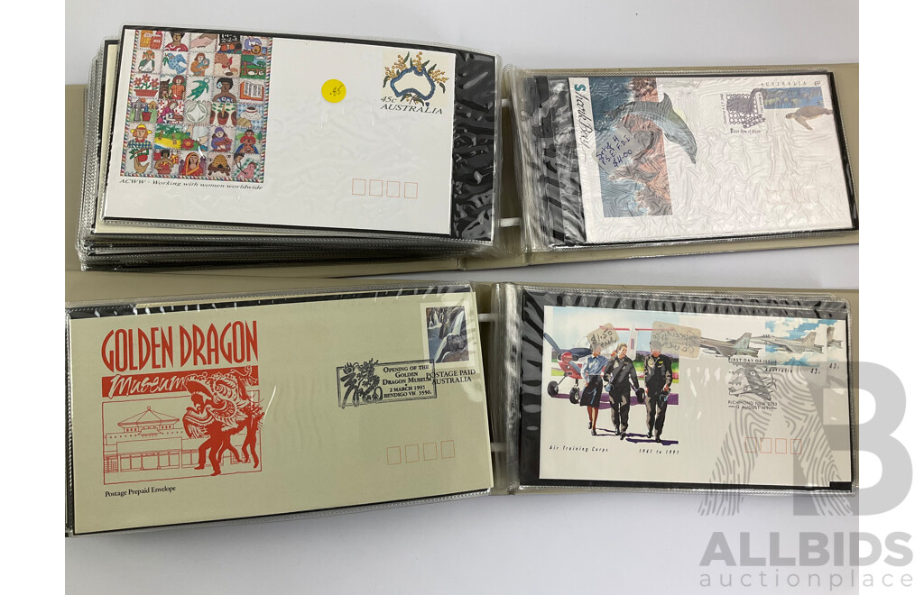 Two Albums of Australian 1991, 92, 93, 94, 95 First Day Covers Including Sets, First Flight Commemoratives, Desert Gold, Trans Australia Railway, Melbourne Zoo