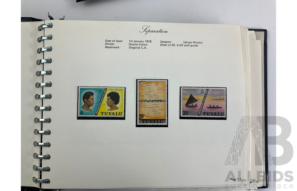 Three Albums of Tuvalu Stamp Sets, Examples Spanning 1976 to 1980's, Officials, Commemoratives with Album of Tuvalu Post Office Presentation Packs
