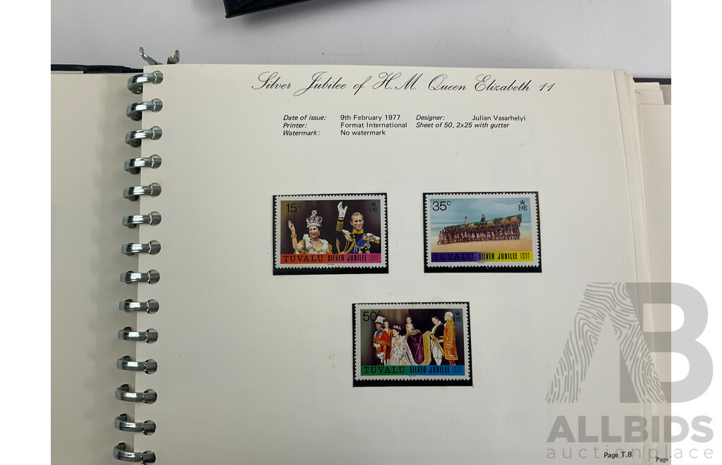 Three Albums of Tuvalu Stamp Sets, Examples Spanning 1976 to 1980's, Officials, Commemoratives with Album of Tuvalu Post Office Presentation Packs