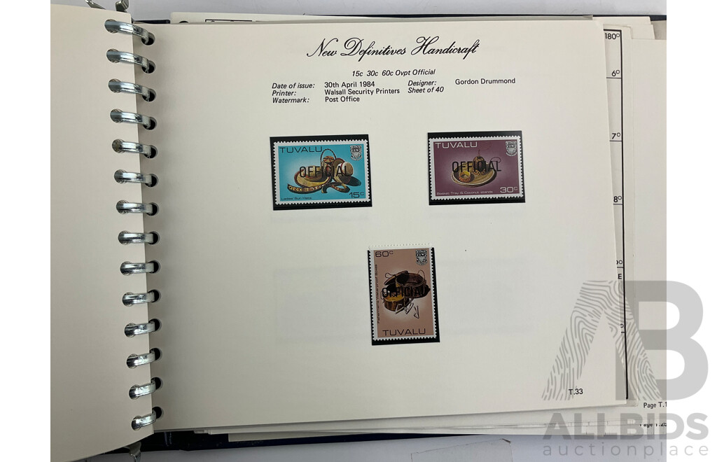 Three Albums of Tuvalu Stamp Sets, Examples Spanning 1976 to 1980's, Officials, Commemoratives with Album of Tuvalu Post Office Presentation Packs