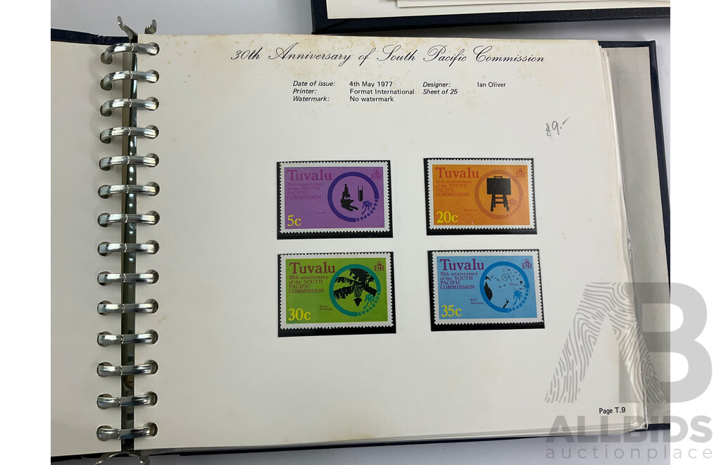 Three Albums of Tuvalu Stamp Sets, Examples Spanning 1976 to 1980's, Officials, Commemoratives with Album of Tuvalu Post Office Presentation Packs