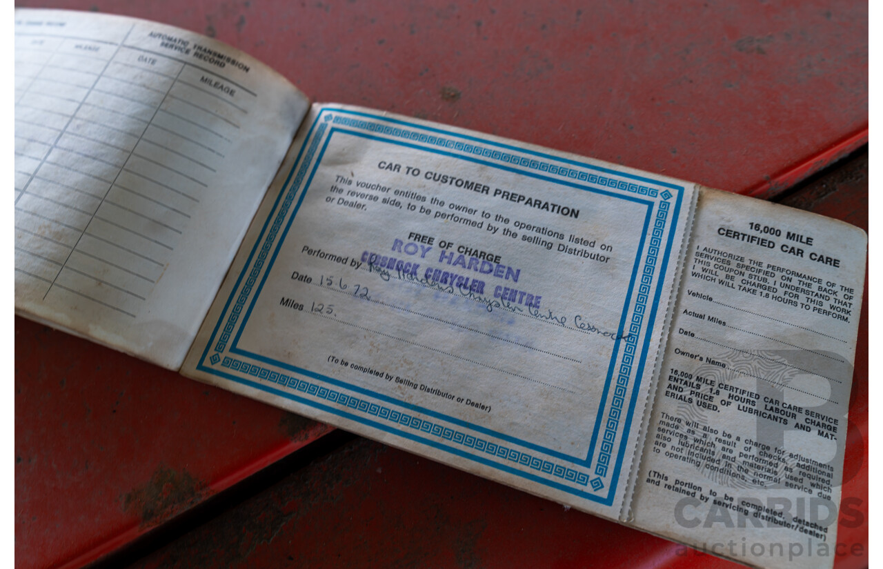 3/1972 Chrysler Valiant VH Charger 2d Coupe Hemi Orange 245ci 4.0L