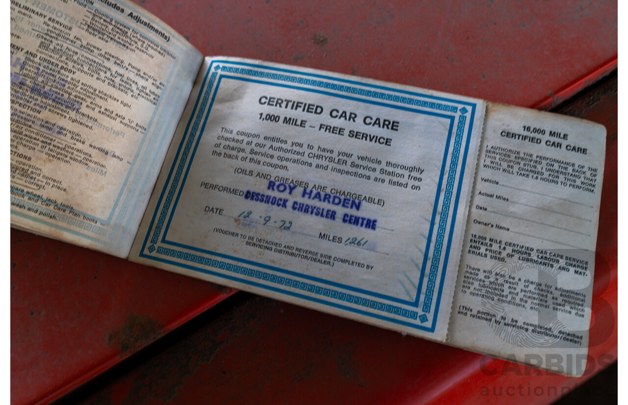 3/1972 Chrysler Valiant VH Charger 2d Coupe Hemi Orange 245ci 4.0L