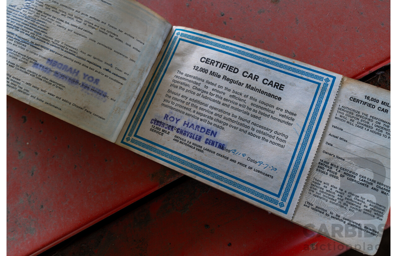 3/1972 Chrysler Valiant VH Charger 2d Coupe Hemi Orange 245ci 4.0L