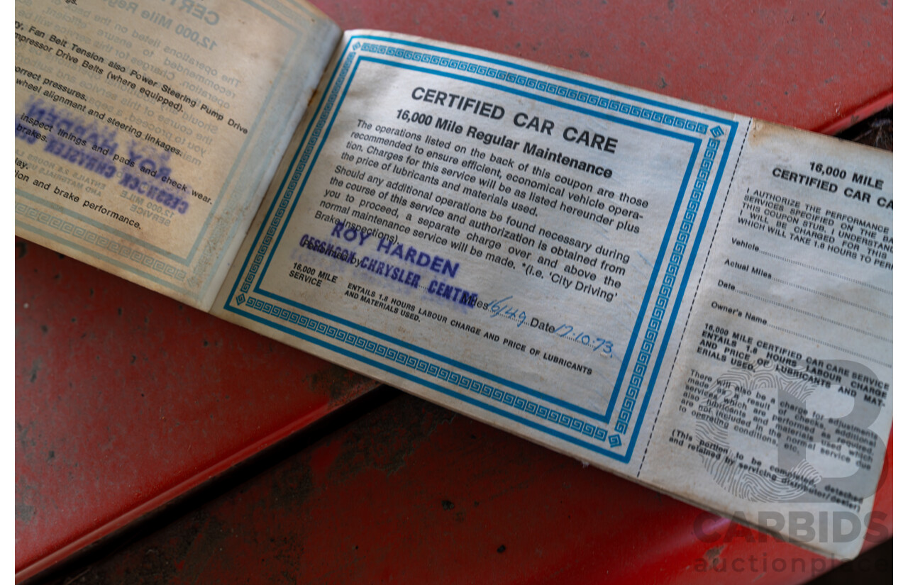 3/1972 Chrysler Valiant VH Charger 2d Coupe Hemi Orange 245ci 4.0L