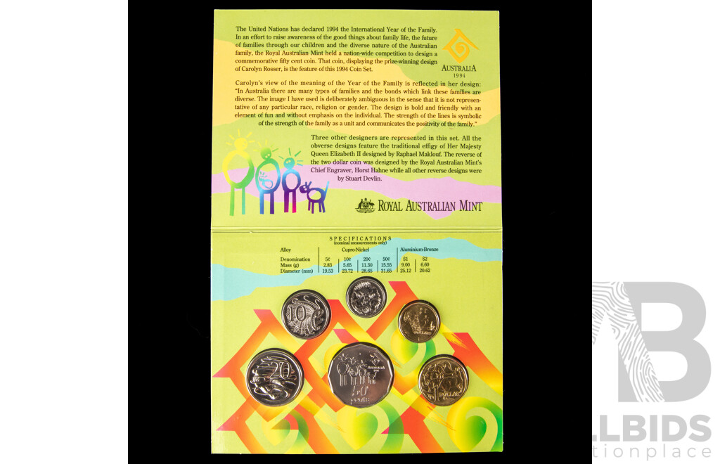 Australian RAM 1993 and 1994 Six UNC Coin Sets, Year of the Family and Landcare