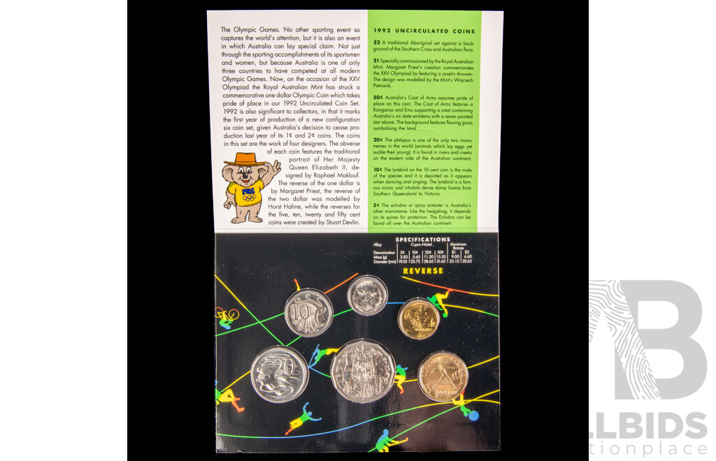 Two Australian RAM 1992 and 2003 UNC Coin Sets, Olympic and Volunteers