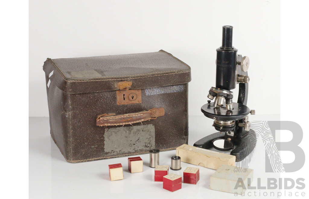 Vintage Karl Zanger Scientific Microscope in Leather Case
