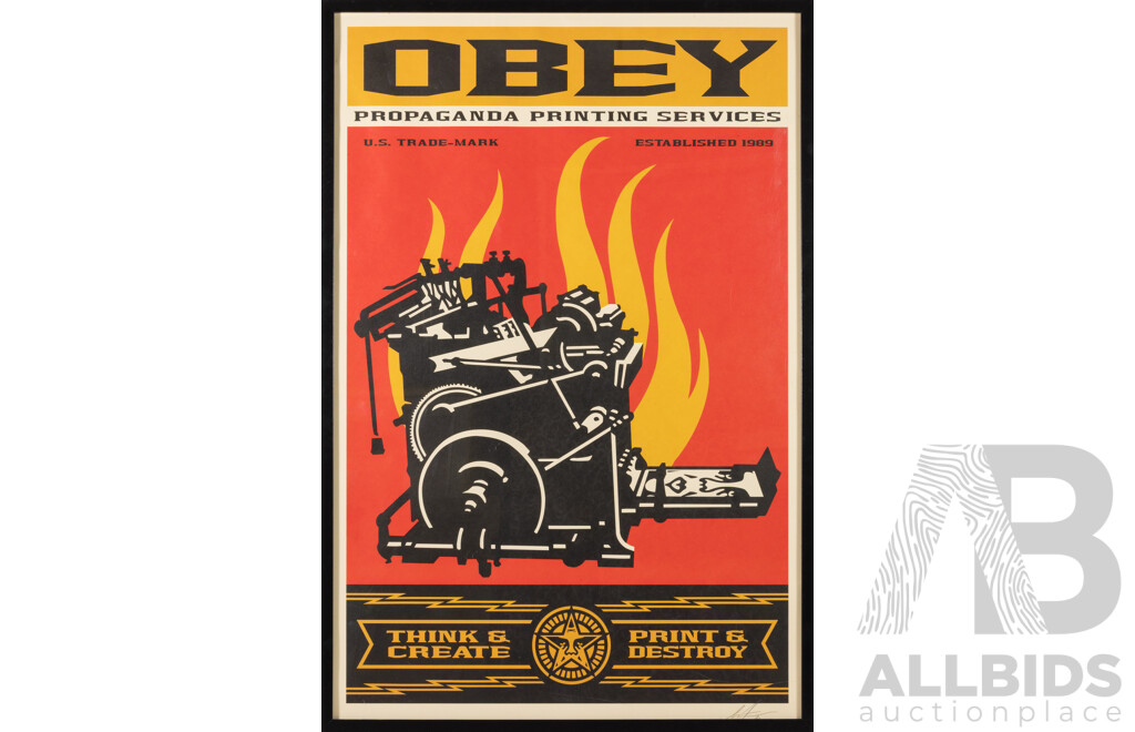 Shepard Fairey, (20th Century, American, 1970-), Think & Create, Print & Destroy, Original Signed & Dated Offset Lithograph, Open Edition, 94 X 63 Cm (frame)