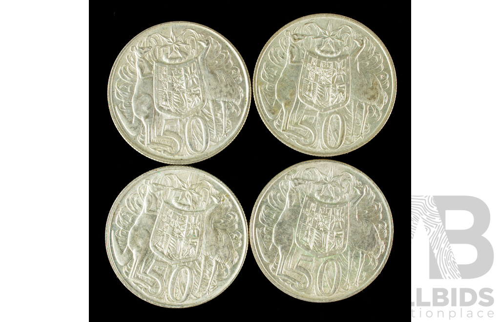 Four Australian 1966 Round Fifty Cent Coins .800