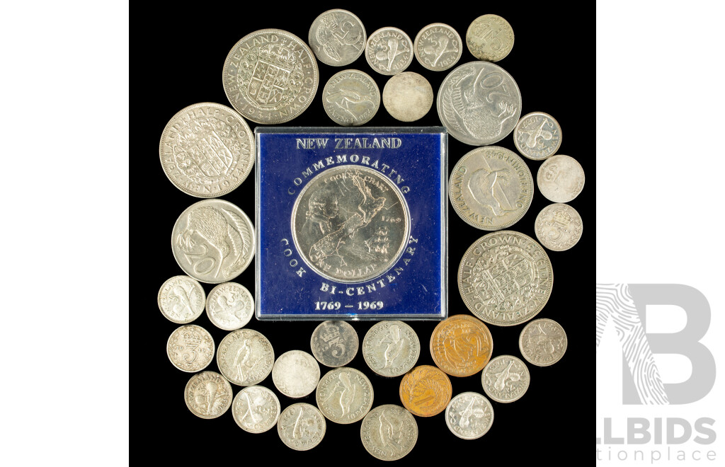 Collection of New Zealand and UK Coins Including QV/KEVII Threepence, 1930's Silver Florins and Sixpence