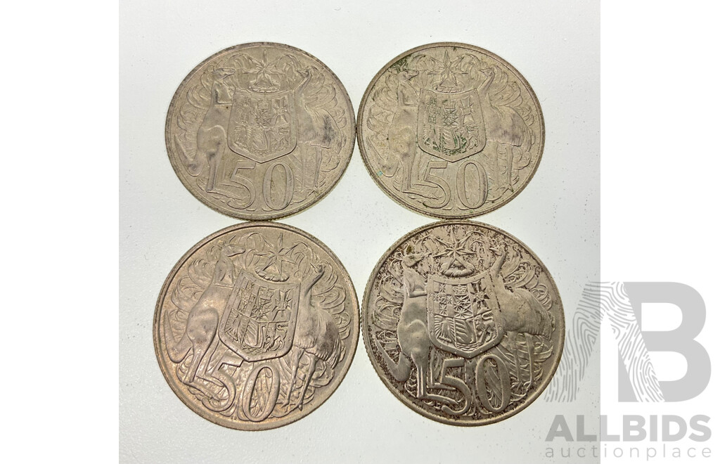 Four Australian 1966 Round Silver Fifty Cent Coins .800