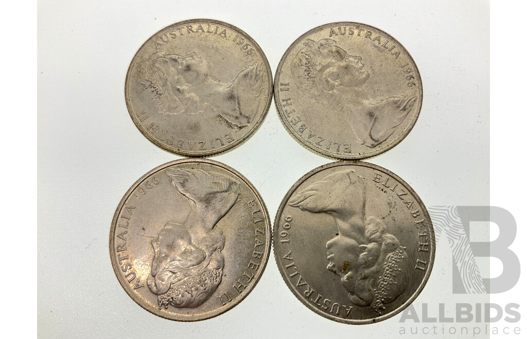 Four Australian 1966 Round Silver Fifty Cent Coins .800