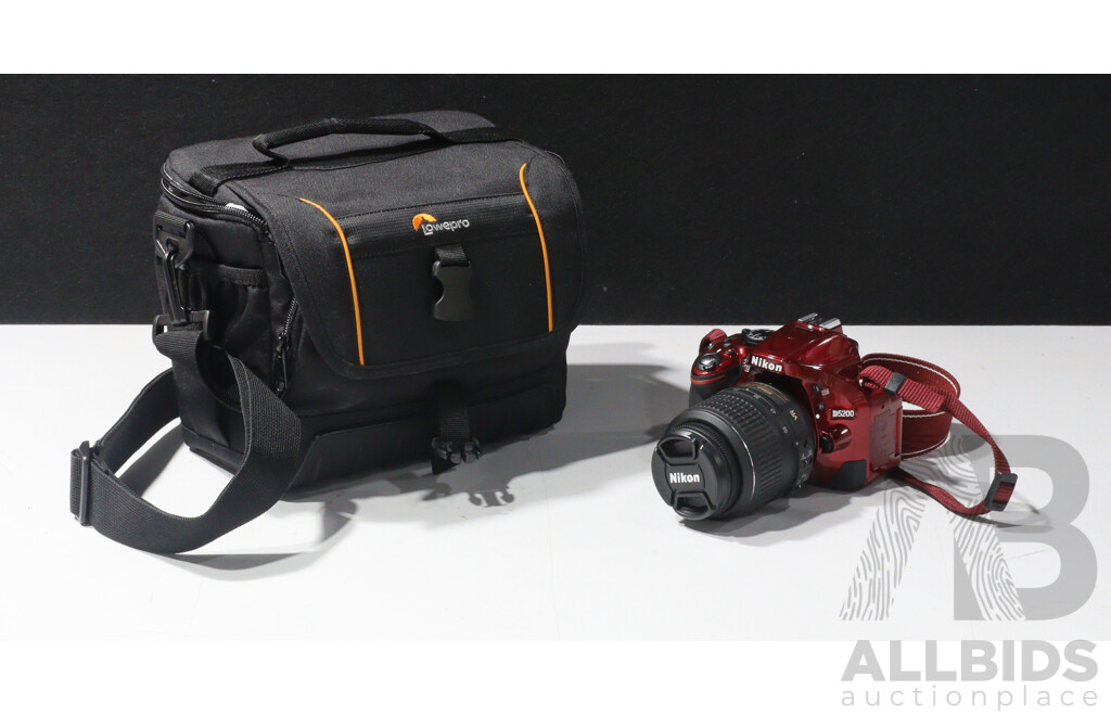 Nikon D 5200 Cherry Red Digital Camera with Nikon Nikkor Lense in Soft Case