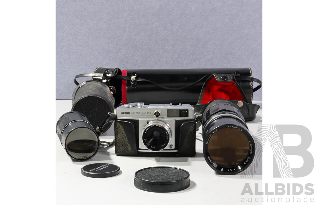 Vintage Argus Instant Load 270 40mm Film Camera in Case with Two Lenses