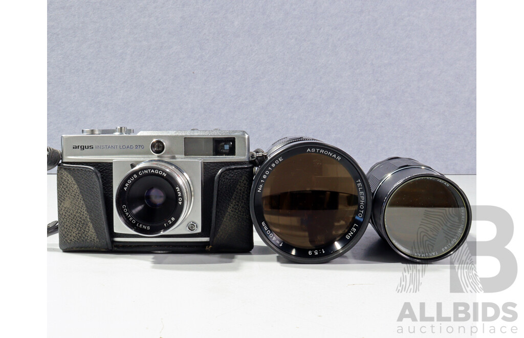 Vintage Argus Instant Load 270 40mm Film Camera in Case with Two Lenses