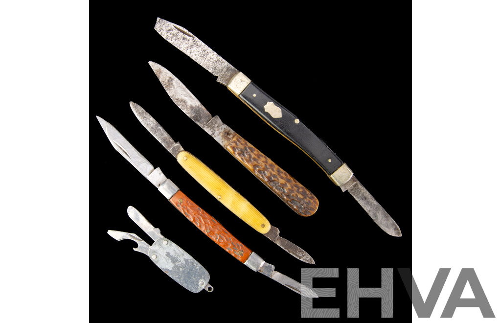 Collection Five Vintage Pocket Folding Knifes