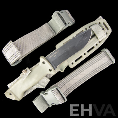 Sheath Knife with Leg Strap by Gerber Legendary Blades, Portland USA, with Sharpener in Interior of Sheath