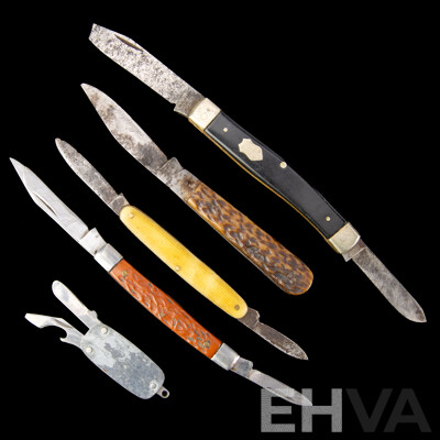 Collection Five Vintage Pocket Folding Knifes