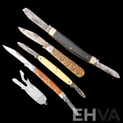 Collection Five Vintage Pocket Folding Knifes