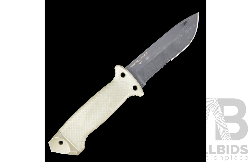 Sheath Knife with Leg Strap by Gerber Legendary Blades, Portland USA, with Sharpener in Interior of Sheath