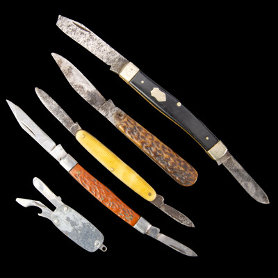 Collection Five Vintage Pocket Folding Knifes