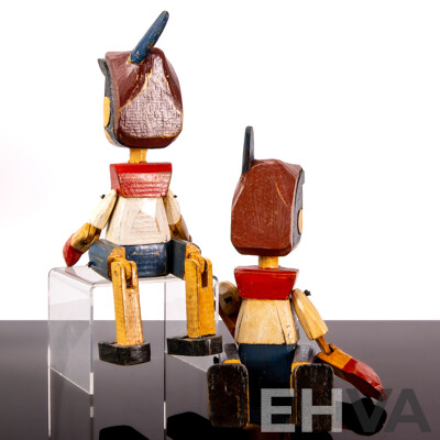 Two Antique Style Wooden Painted Pinocchio Puppet Figures