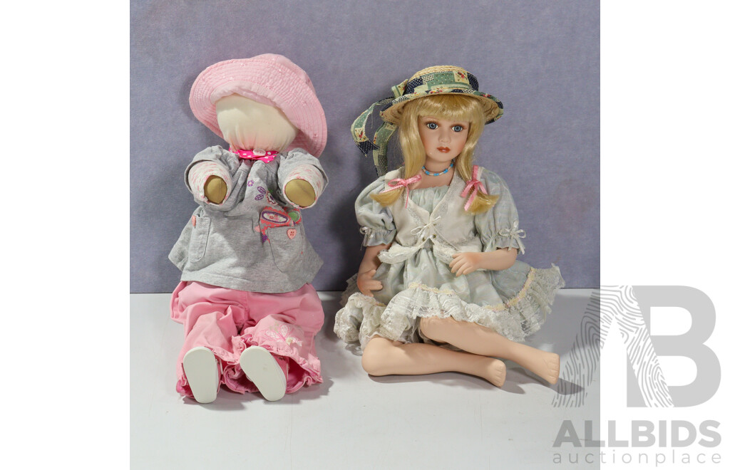 Collection Dolls and Soft Toys Including Porcelain Example an More