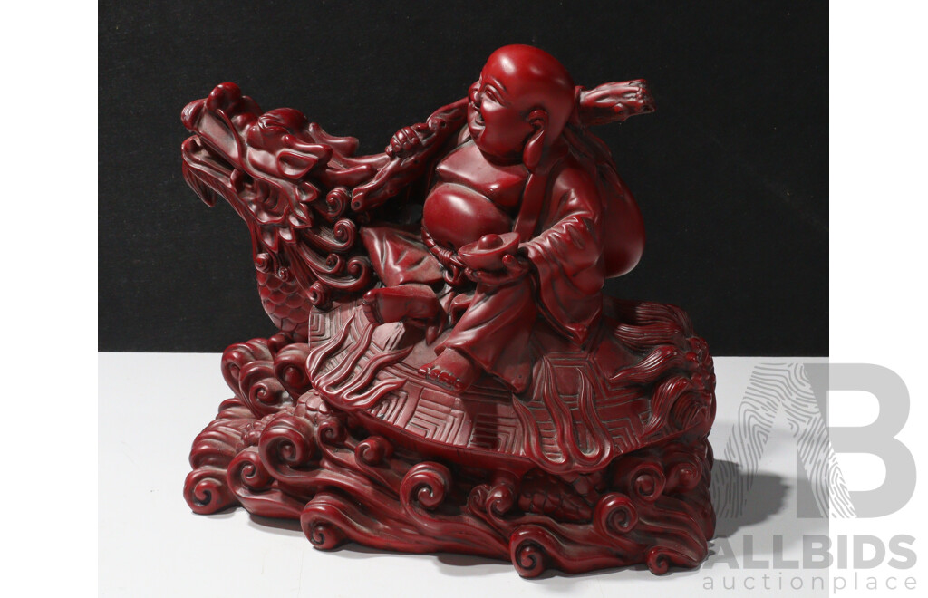 Large Chinese Composite Hollow Buddha Riding Longgui Statue