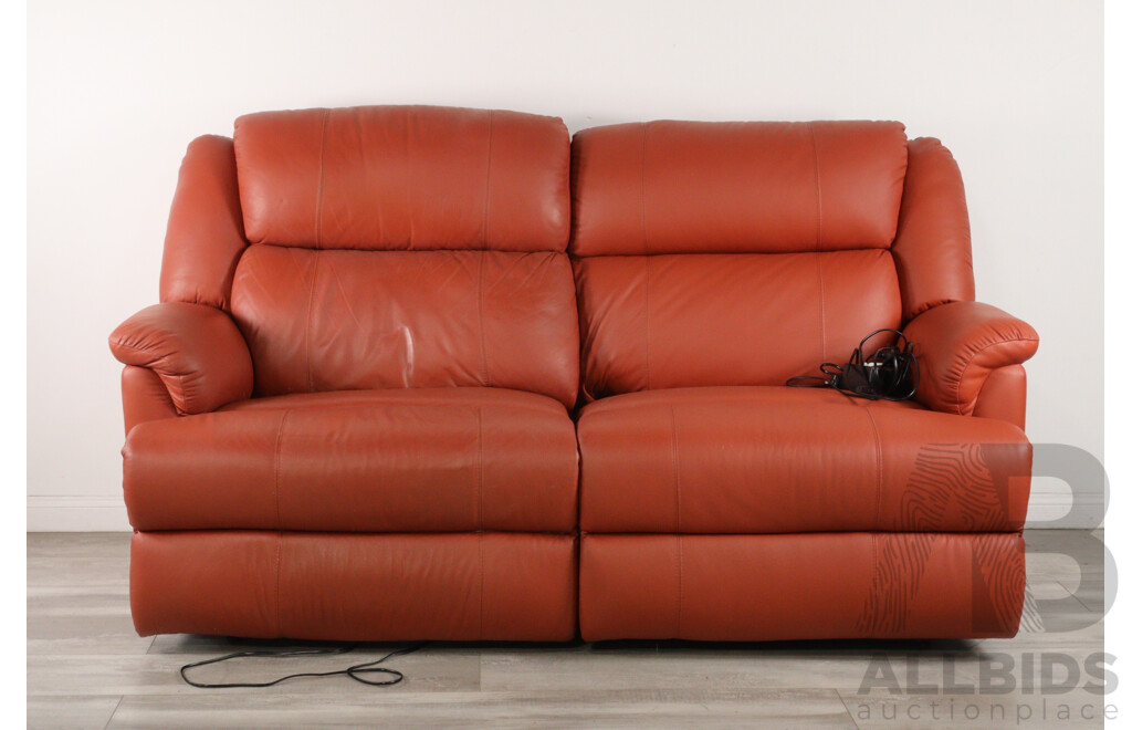 Red Leather Two Piece Two Seater Electric Reclining Lounge