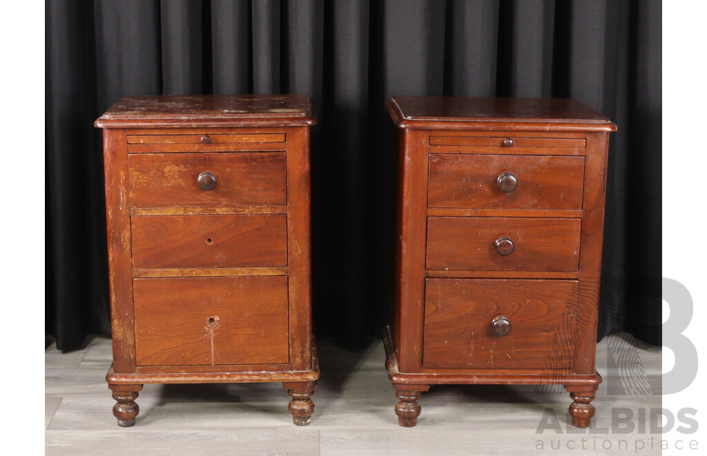 Pair of Three Drawer Mahogany Bedside Tables