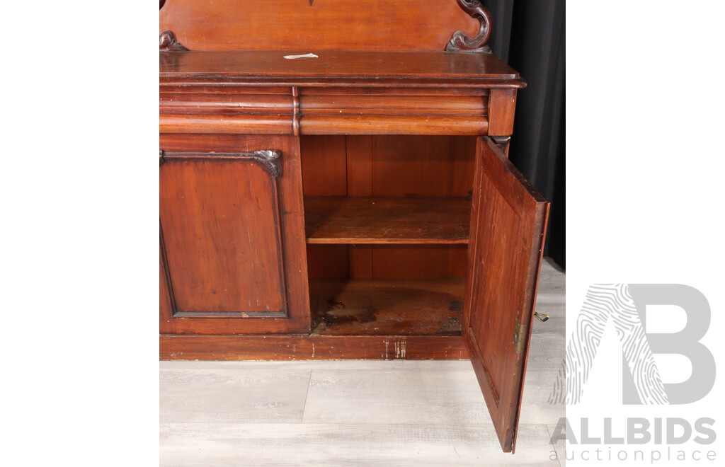 Victorian Mahogany Chiffonier with Foliate Cresting and Scrolled Pediments