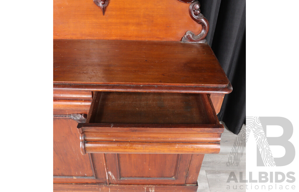 Victorian Mahogany Chiffonier with Foliate Cresting and Scrolled Pediments