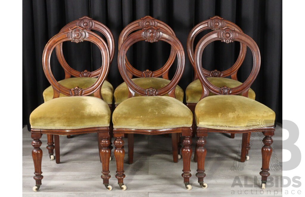 Good Set of Six Victorian Balloon Back Dining Chairs