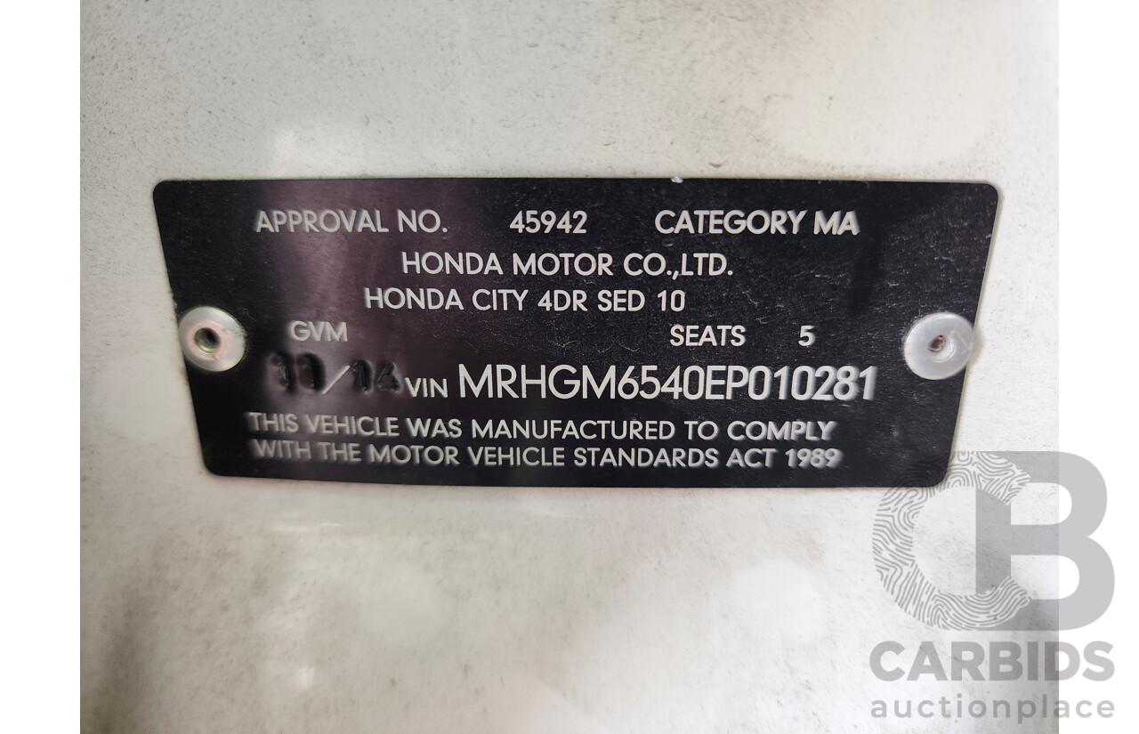 11/2014 Honda City VTi GM MY15 4d Sedan White 1.5L