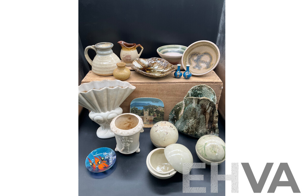 P. PUSELL Collection of Studio Pottery, Enameled Glass by Rose and Others - Lot of 16