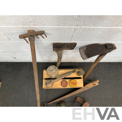 Assorted Vintage Tools - Decor, Including Cast Iron Shoe Anvil, Sprayer, Oil Can and More  - Lot of 12