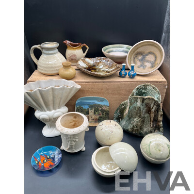 P. PUSELL Collection of Studio Pottery, Enameled Glass by Rose and Others - Lot of 16