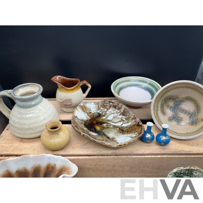 P. PUSELL Collection of Studio Pottery, Enameled Glass by Rose and Others - Lot of 16