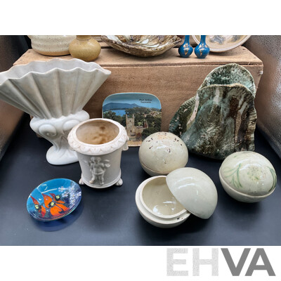 P. PUSELL Collection of Studio Pottery, Enameled Glass by Rose and Others - Lot of 16
