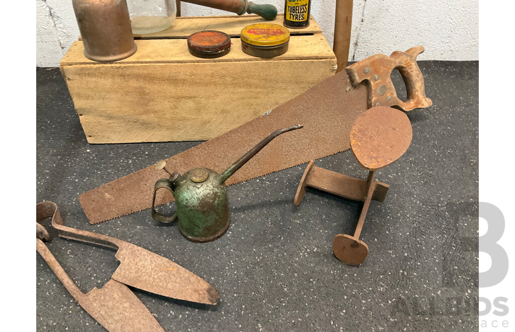 Assorted Vintage Tools - Decor, Including Cast Iron Shoe Anvil, Sprayer, Oil Can and More  - Lot of 12
