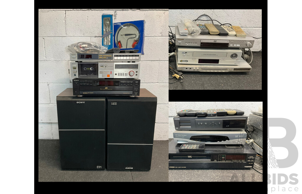Pair of SONY Speaker &  Assorted Vintage Stereo Equipment, Including SONY, Panasonic and Others