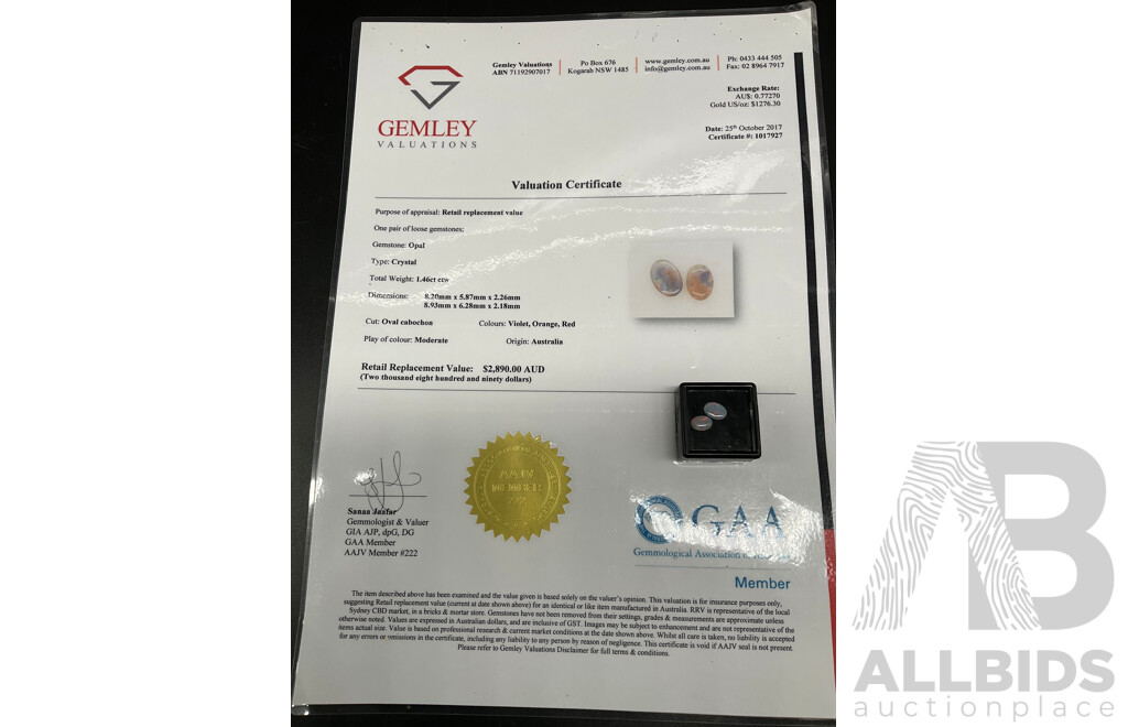 Australian Certified Pair of OPAL, 1.46ct
