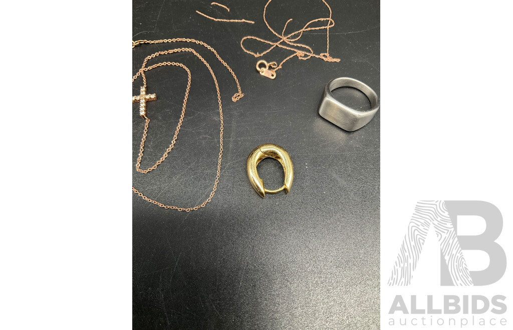 Assorted 925 Jewellery and Metal Ring with Loose Green Gemstone, Earring Frame & Back 