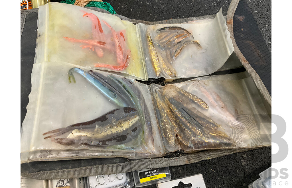 Assorted Fishing Accesories, Including Large Landing Net, Lures and Others