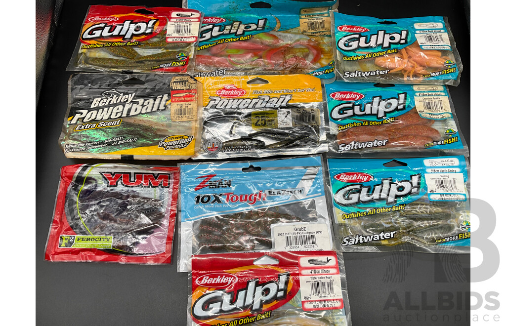 Assorted Fishing Baits - BERKLEY GULP and Others  - Lot of 10